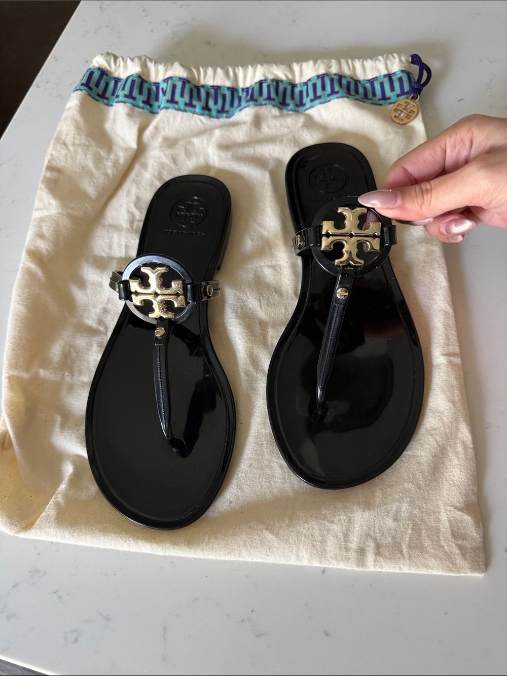 Tory Burch Black Miller Jelly Sandals with Gold Logo
